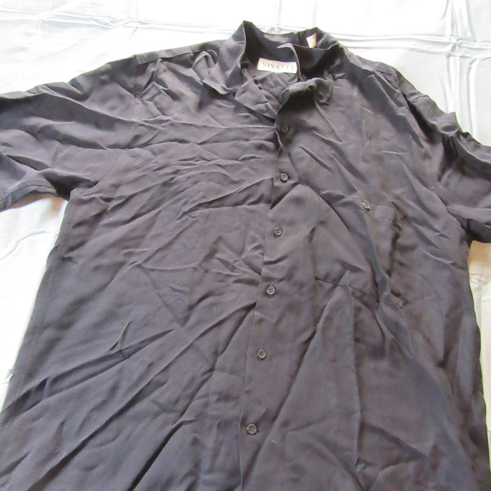 Mens Vtg Vivaldi Silk Button Up Short Sleeve Shirt Sz 2 / XL Made in Italy